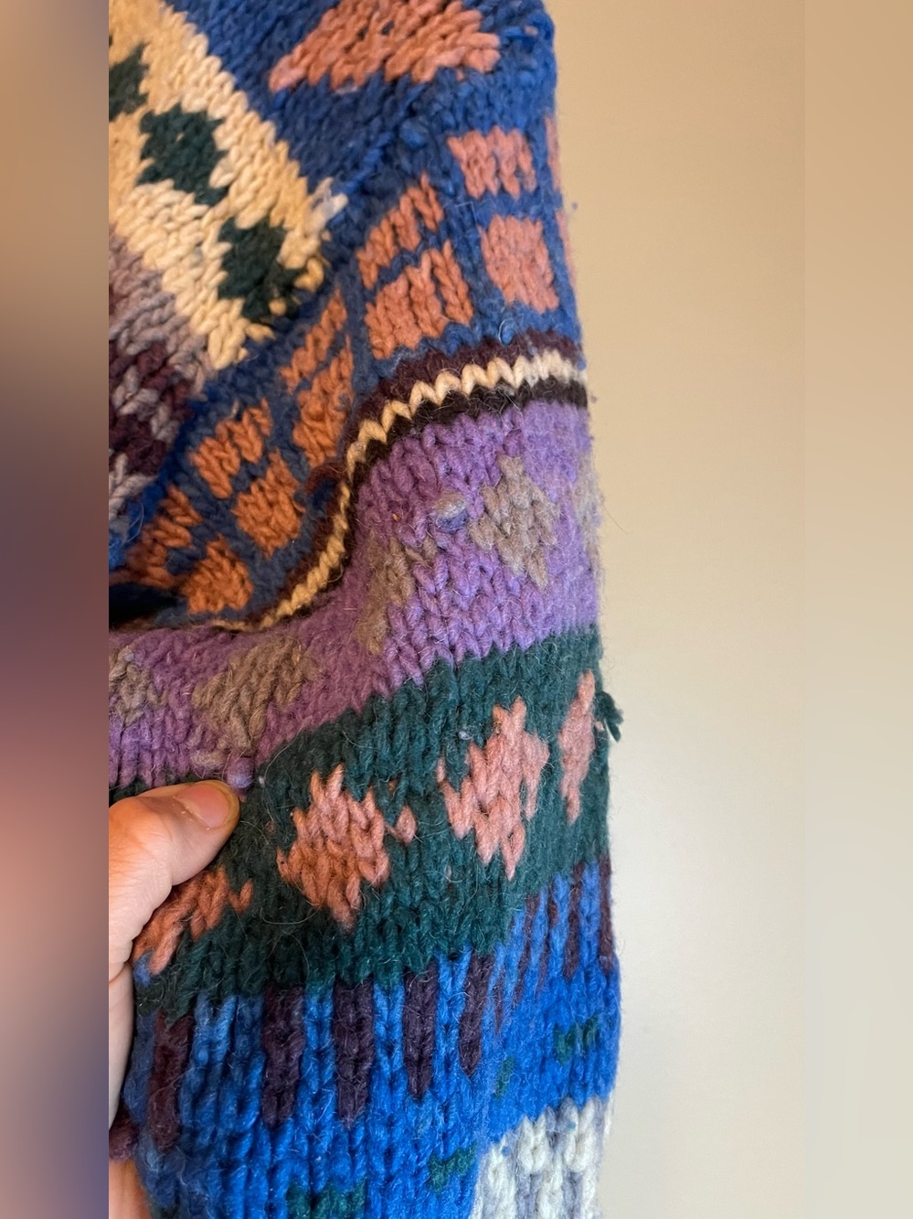 Handmade Chunky Knit Vibrant Oversized Southwestern Fair Aisle Sweater - Picture 9 of 13